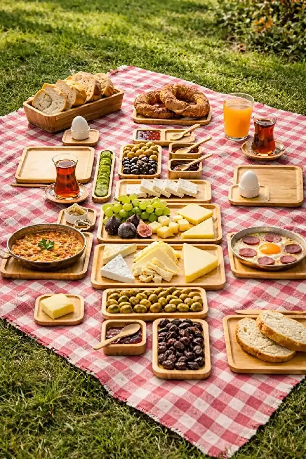 32 Parça Bambu 6 Kişilik Serisi Kahvaltı Seti Kahvaltı Takımı Sunum Servis Set Bambu Set