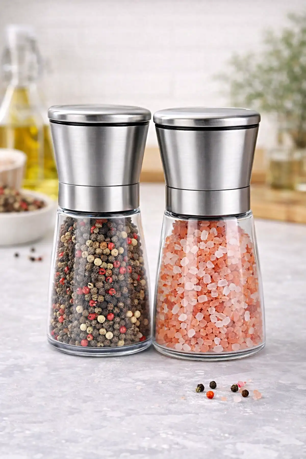 2li Karabiber Tuz Değirmeni 5 Kademeli Baharat Öğütücü Küçük Boy Metalik Tuzluk Seti