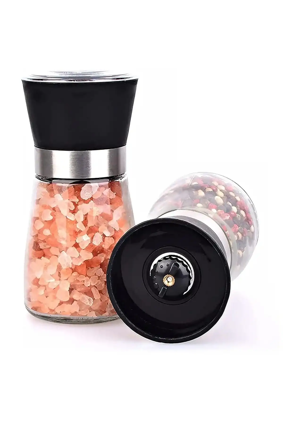 4lü Karabiber Tuz Değirmeni 5 Kademeli Baharat Öğütücü Büyük + Küçük Boy Tuzluk Seti