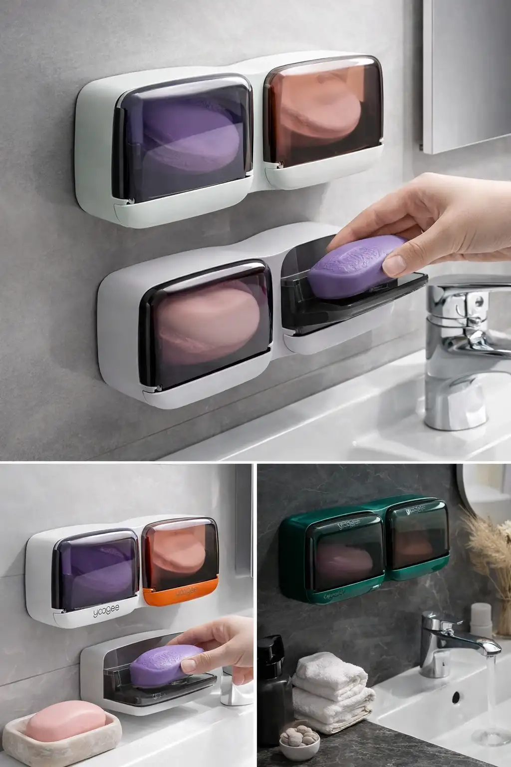 2 Bölmeli Su Tutmaz Sabunluk Yapışkanlı Duvara Monte Şeffaf Kapaklı Mutfak Banyo Organizeri