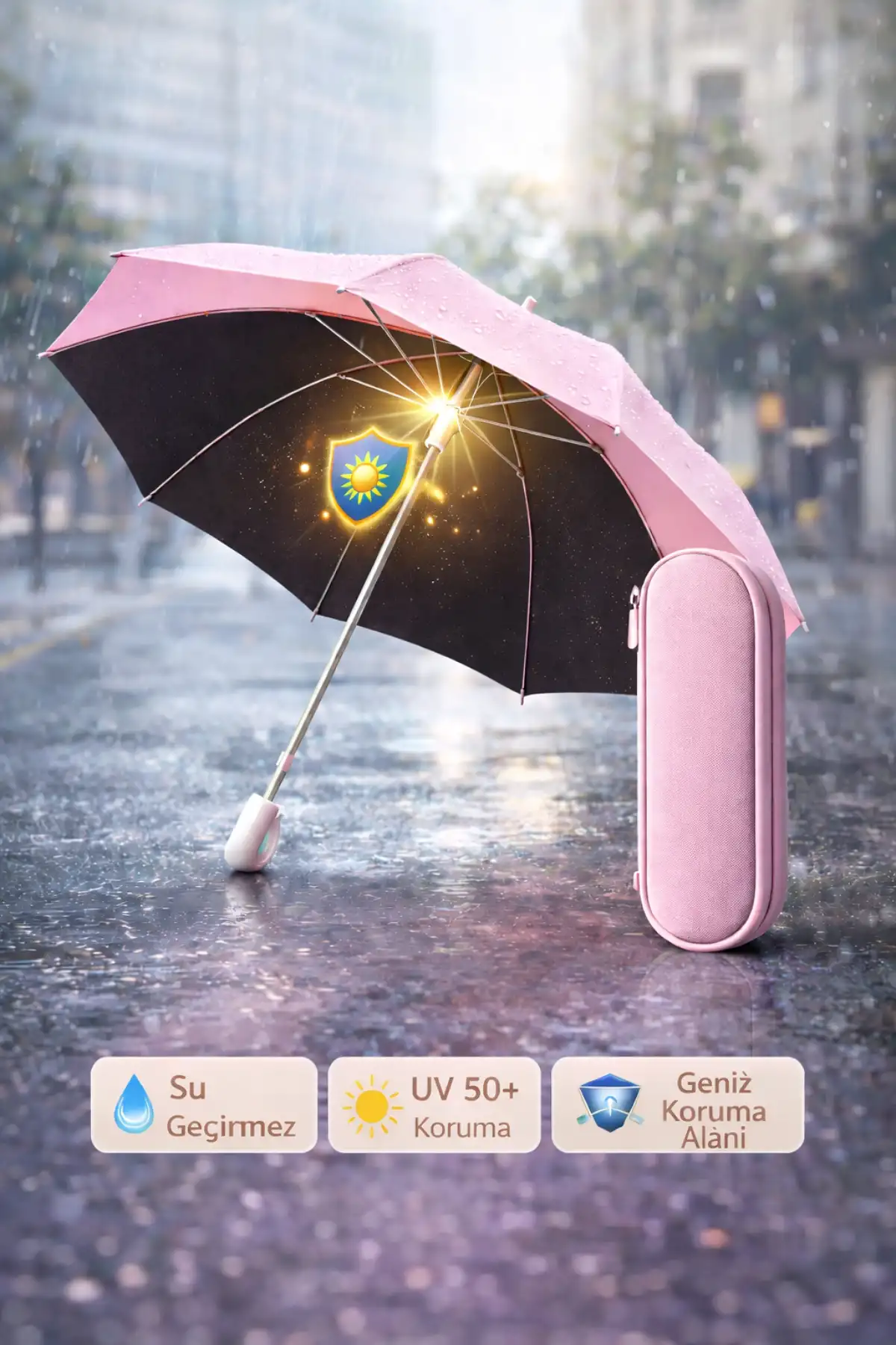 Çantalı Kapsül Şemsiye 8 Telli Fiber Şemsiye Taşınır Manuel Mini Boy Kadın Güneş Şemsiyesi Renk01