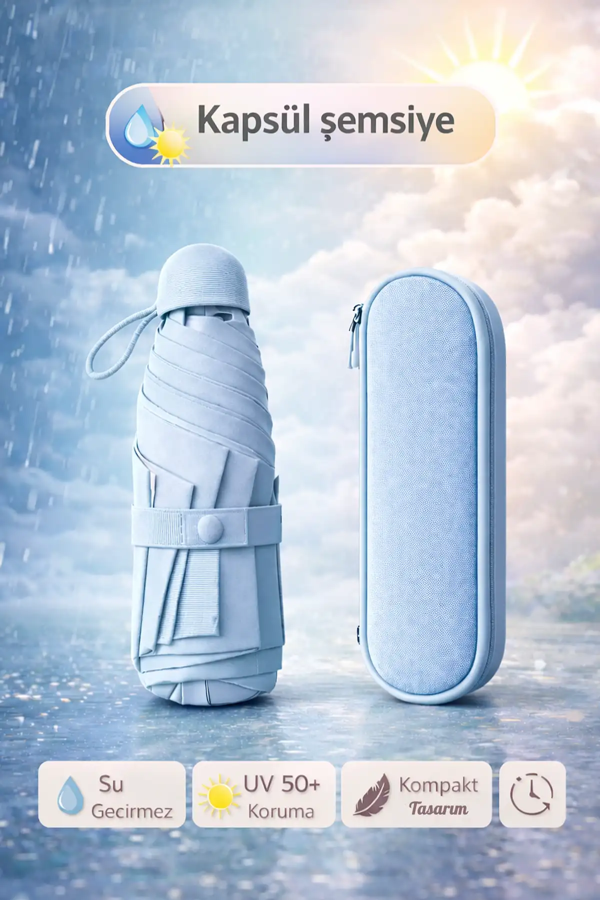 Çantalı Kapsül Şemsiye 8 Telli Fiber Şemsiye Taşınır Manuel Mini Boy Kadın Güneş Şemsiyesi Renk2