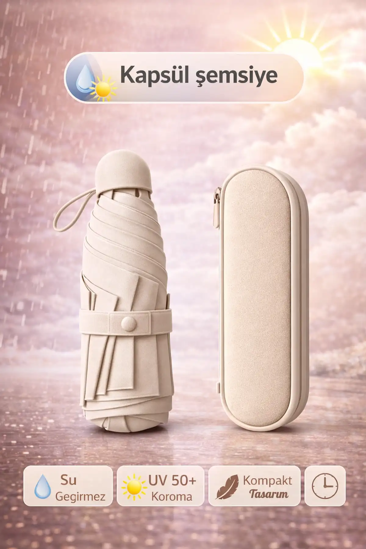 Çantalı Kapsül Şemsiye 8 Telli Fiber Şemsiye Taşınır Manuel Mini Boy Kadın Güneş Şemsiyesi Renk03