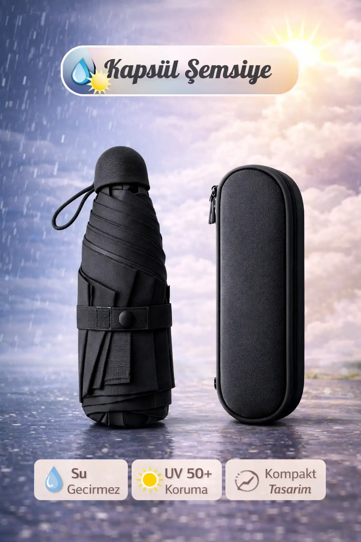 Çantalı Kapsül Şemsiye 8 Telli Fiber Şemsiye Taşınır Manuel Mini Boy Kadın Güneş Şemsiyesi Renk01