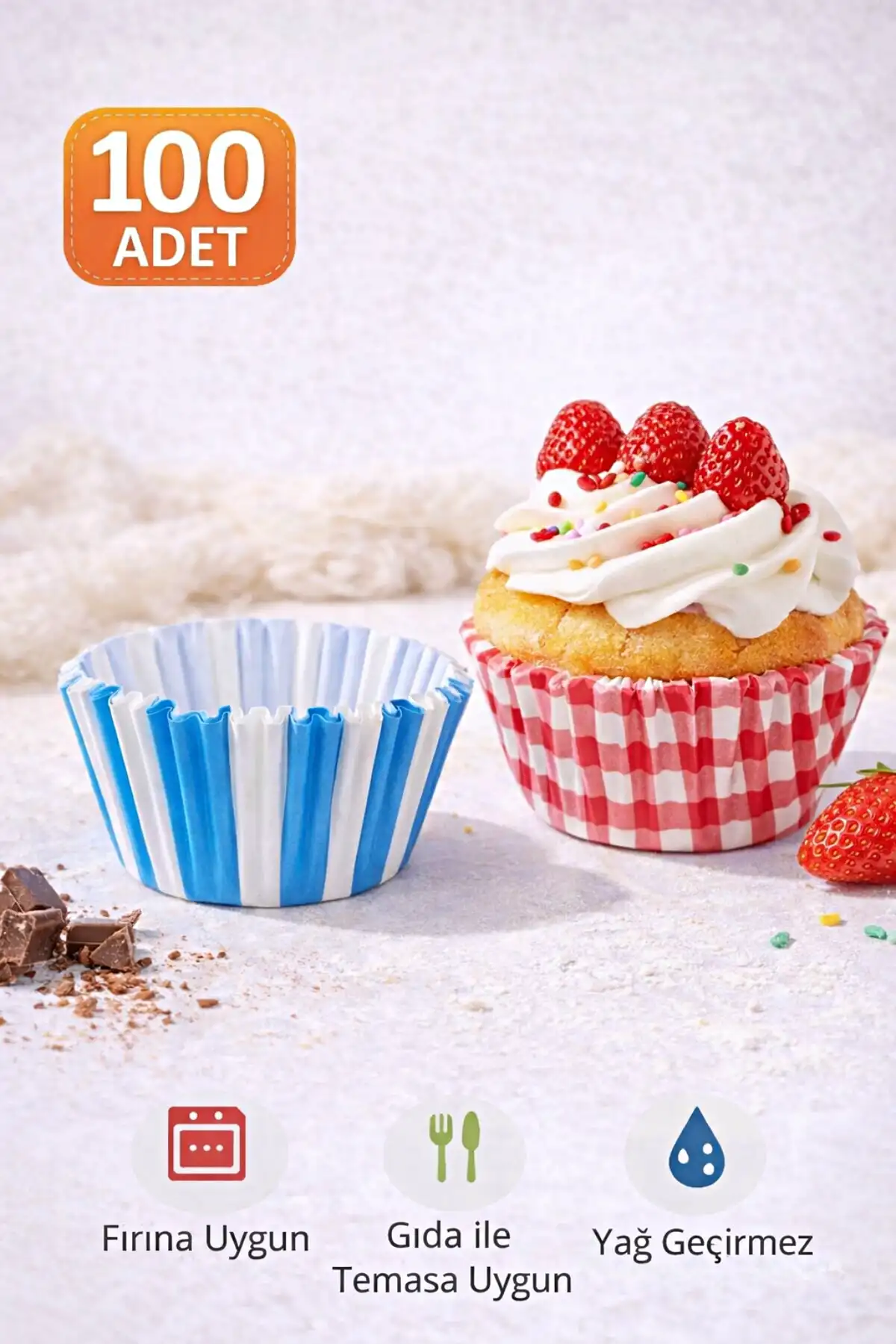 100lü Muffin Kek Kapsülü Mini Muffin Kağıdı Cupcake Browni Kek Kalıbı Renkli Yapışmaz