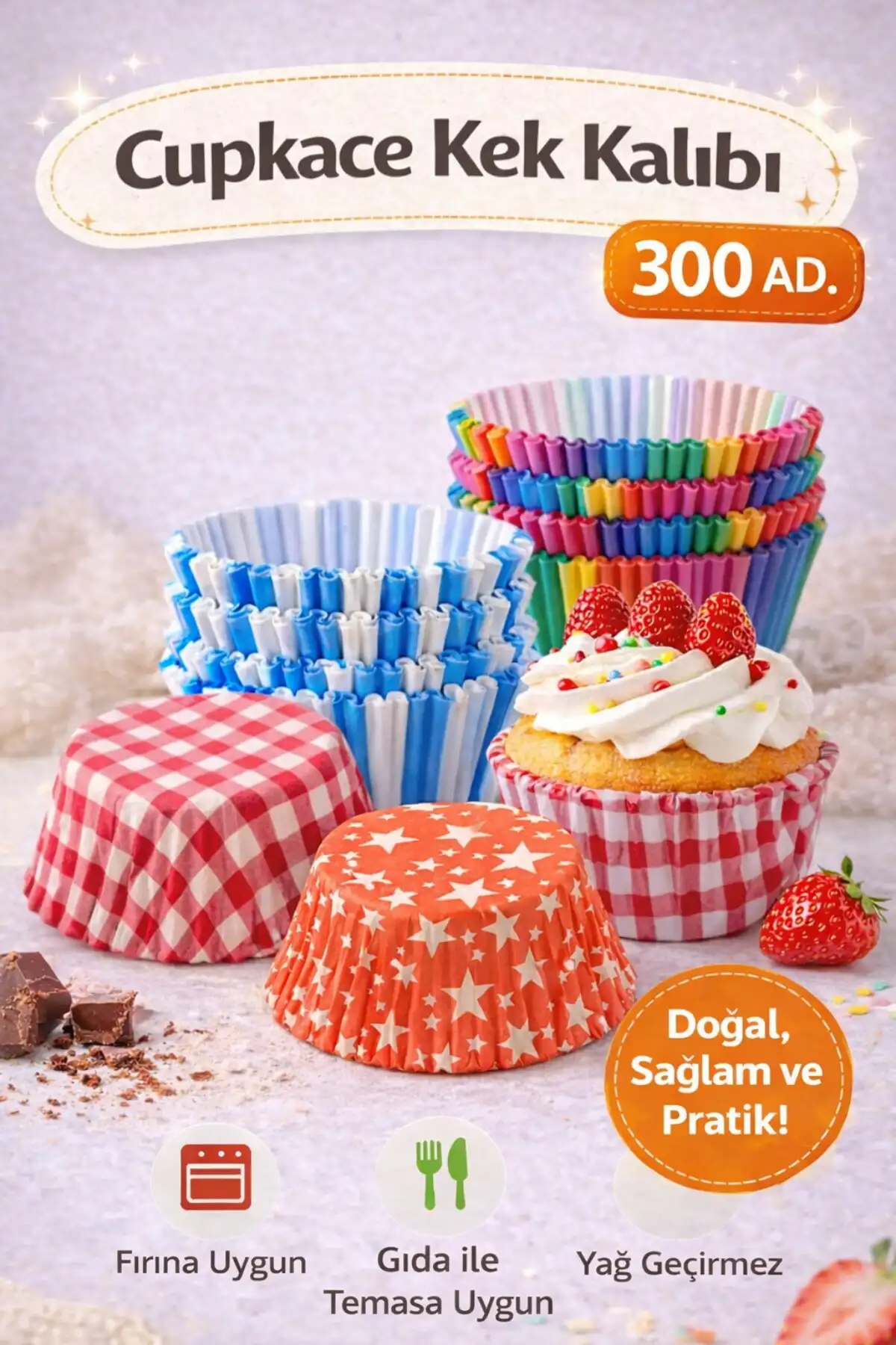 300lü Muffin Kek Kapsülü Mini Muffin Kağıdı Cupcake Browni Kek Kalıbı Renkli Yapışmaz Set