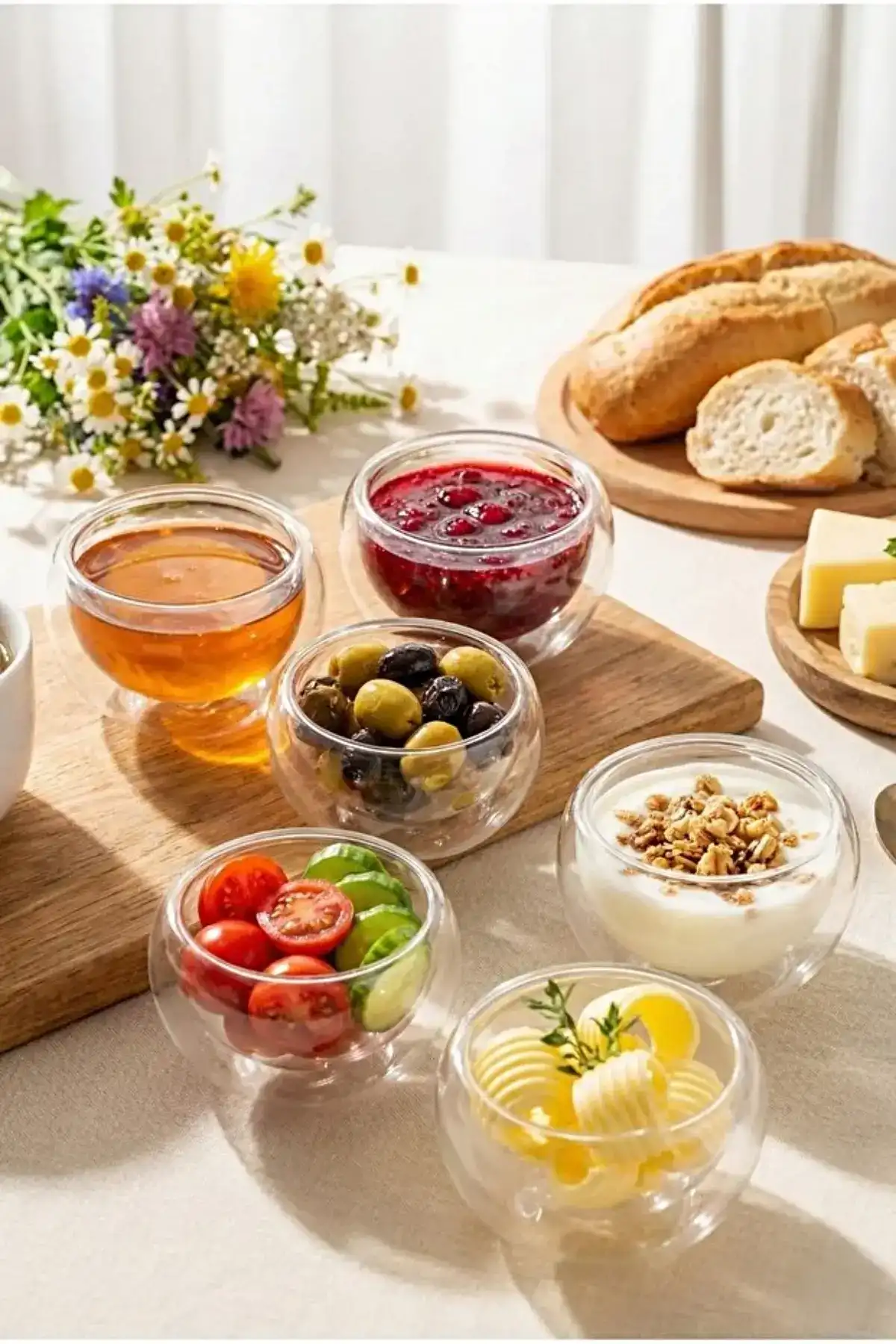 6lı Çift Çidarlı Mini Sosluk Drajelik Lokumluk Kase Şekerlik Çerezlik Sosluk Reçellik Cam Kase Seti