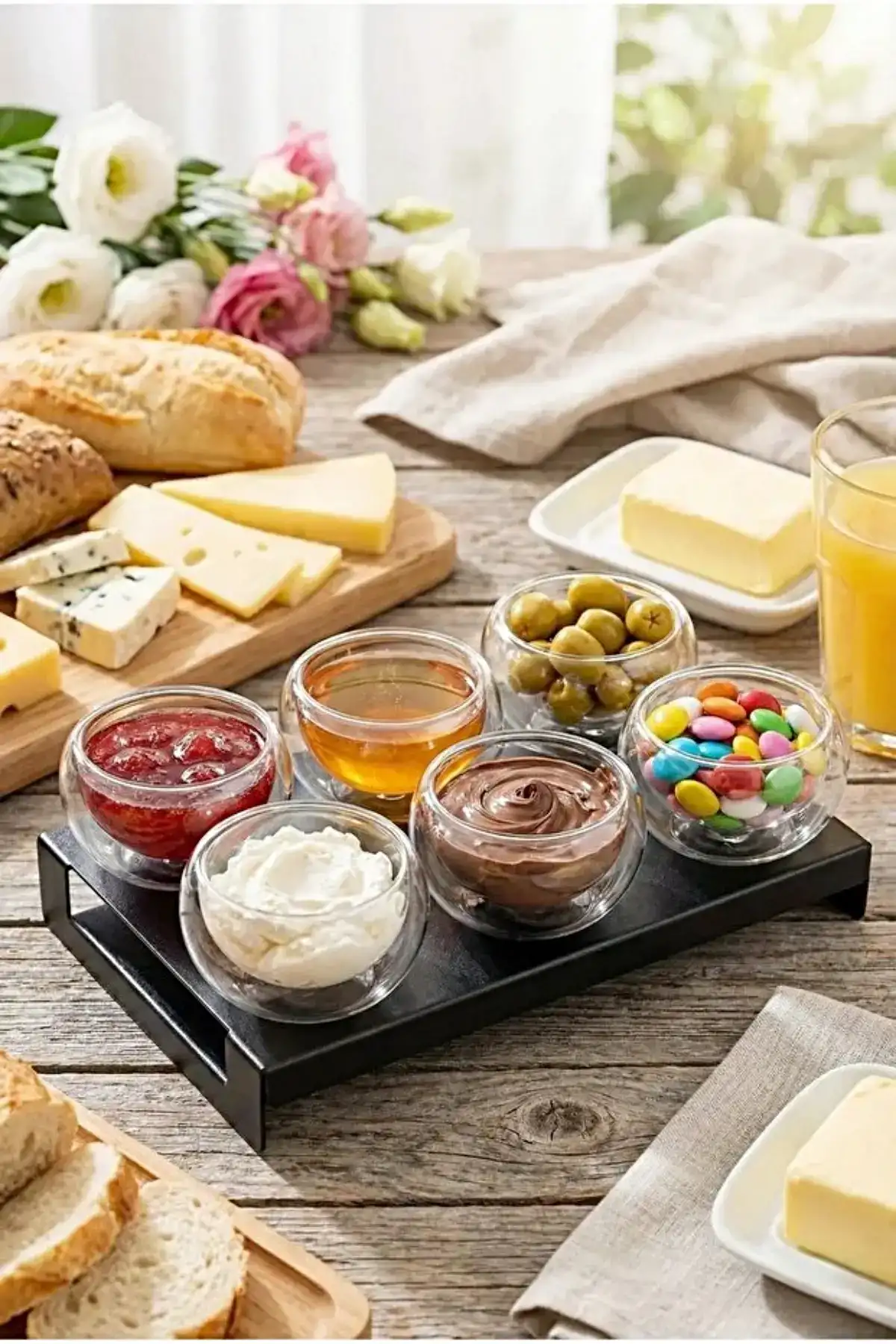 6lı Çift Çidarlı Mini Sosluk Drajelik Lokumluk Kase Şekerlik Çerezlik Sosluk Reçellik Cam Kase Seti