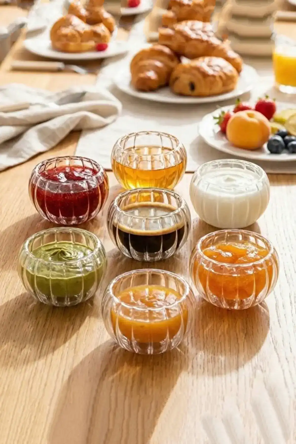 12li Desenli Çift Çidarlı Mini Sosluk Drajelik Lokumluk Kase Şekerlik Çerezlik Reçellik Cam Kase Set