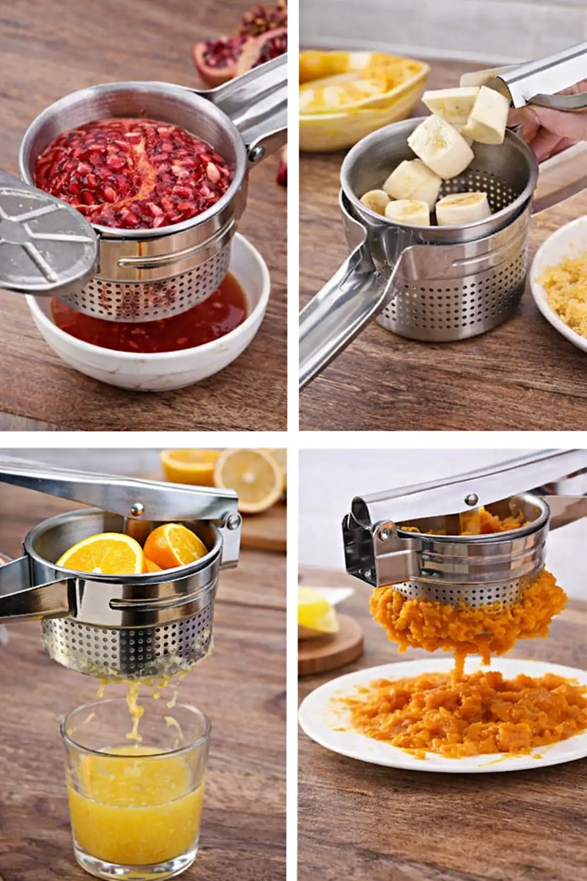 Paslanmaz Çelik Patates Ezici Püre Yapıcı Nar Limon Mevye Sıkacağı Büyük Hazneli Ezici Press