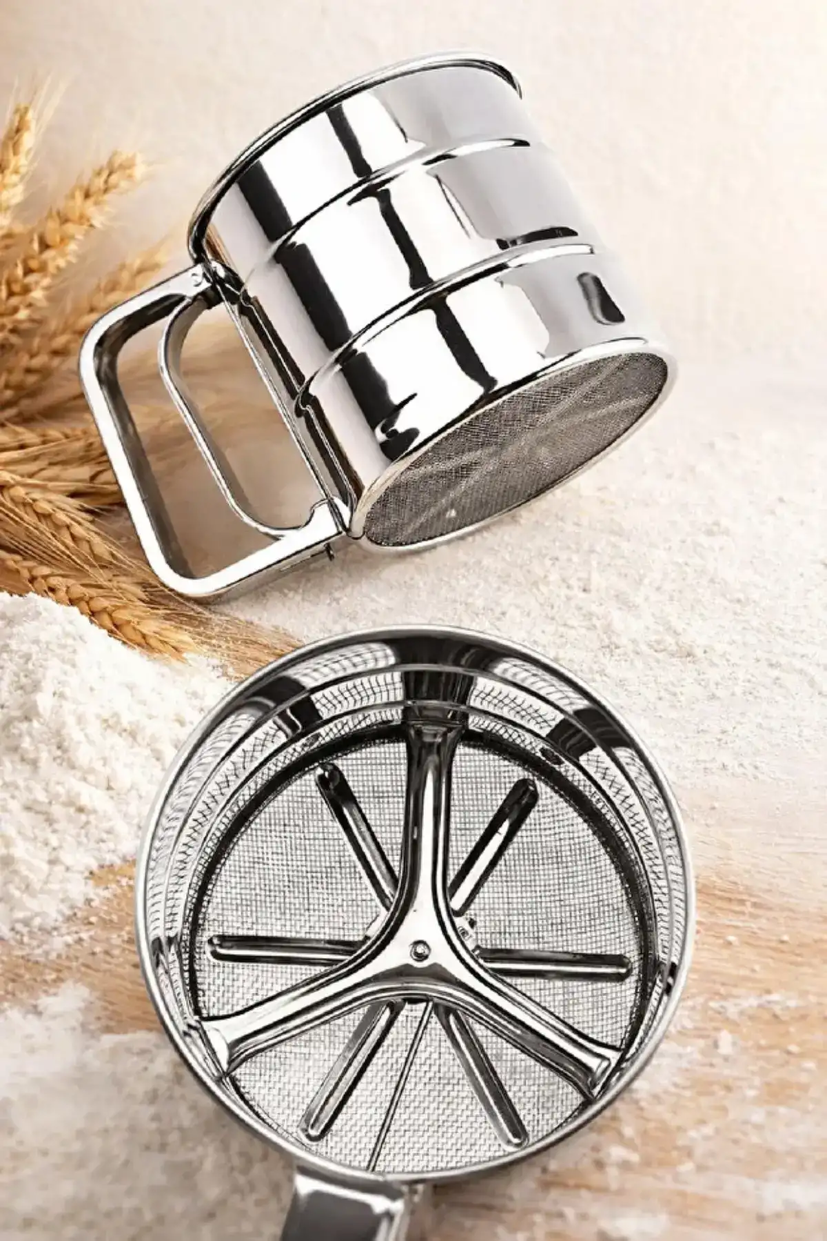 Paslanmaz Çelik Un Eleği Pratik Basmalı Kakao Pudra Eleği Çok Amaçlı Elek 250 Gr.