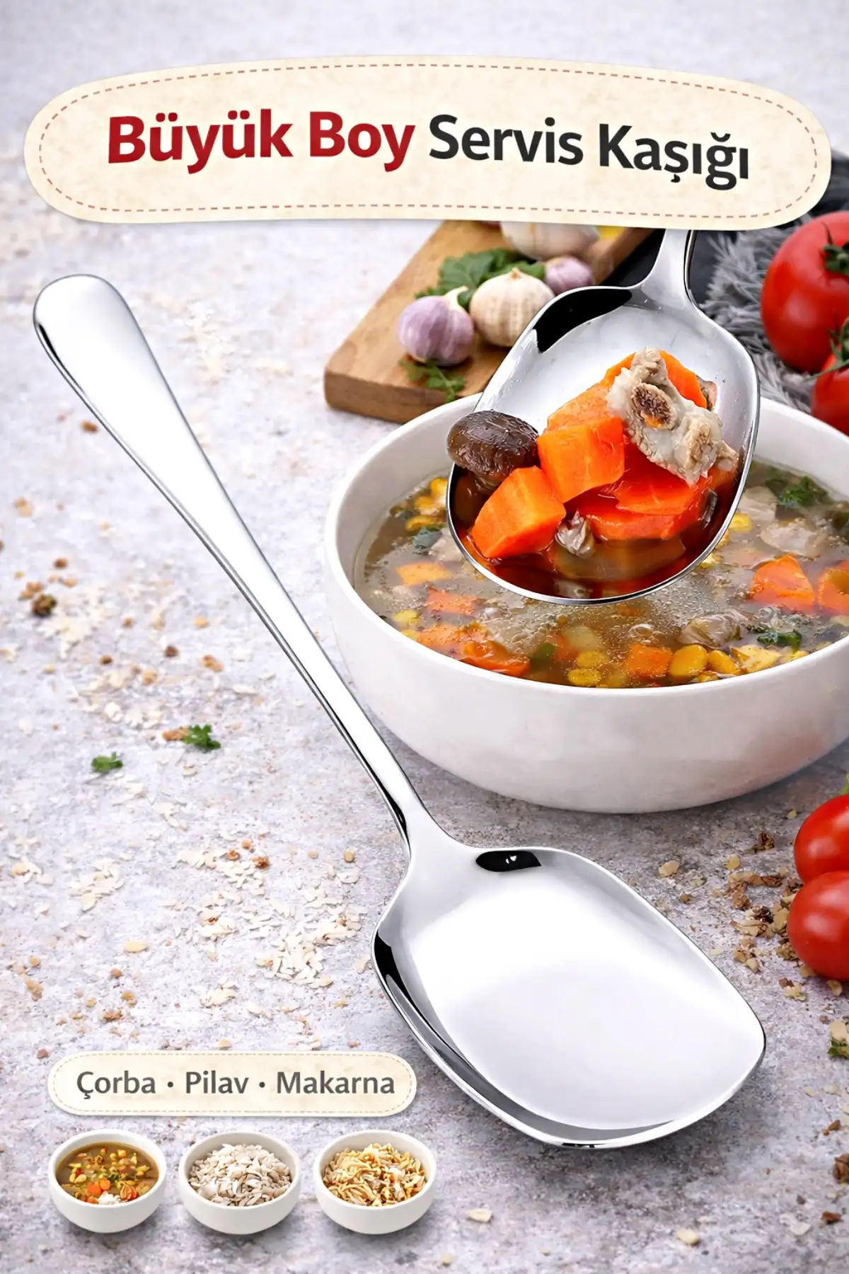 Lüx Servis Kaşığı Büyük Boy Paslanmaz Çelik Kaşık Salata Pasta Yemek Servis Mutfak Kaşığı