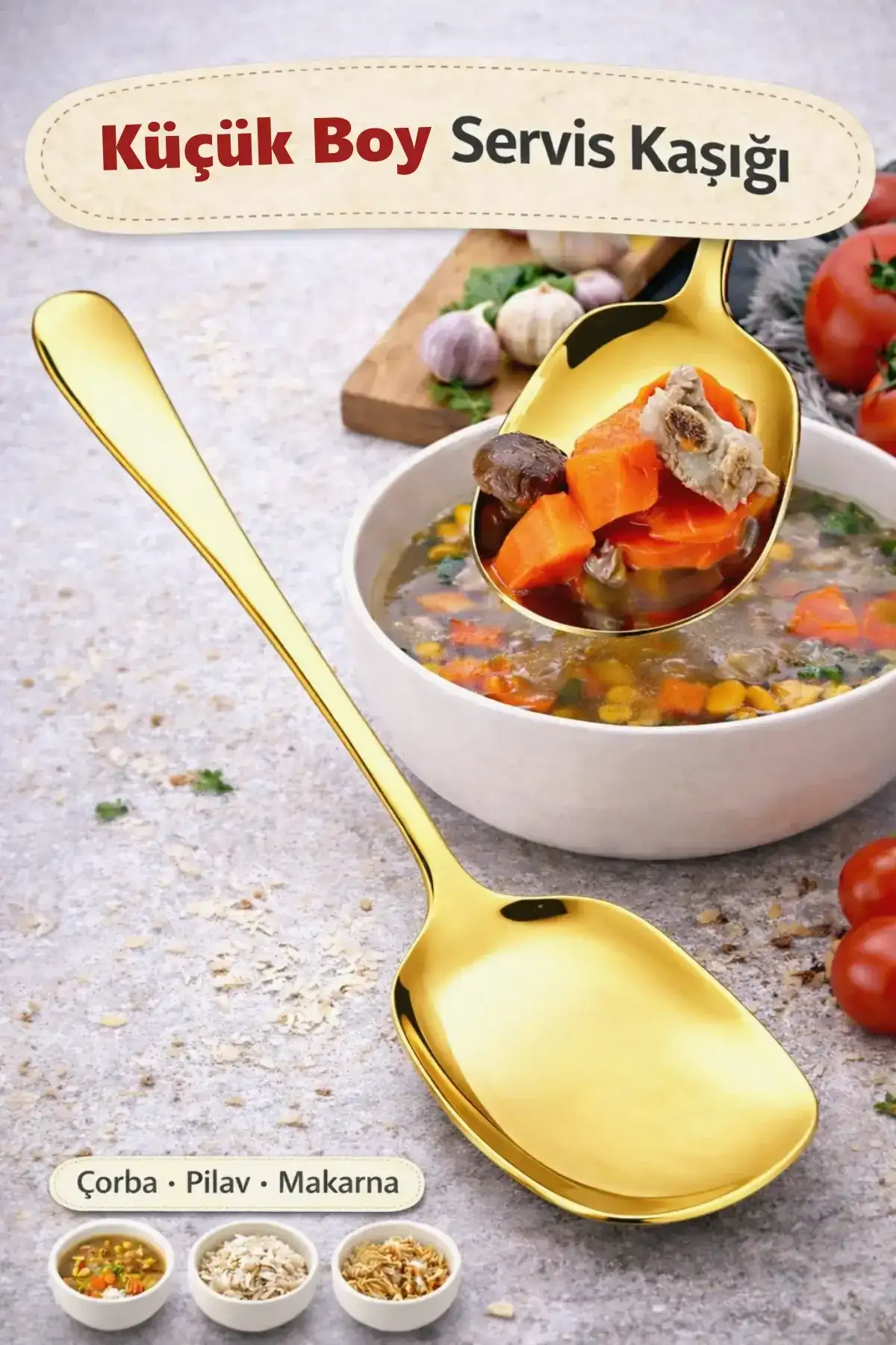 Lüx Gold Servis Kaşığı Küçük Boy Paslanmaz Çelik Kaşık Salata Pasta Yemek Servis Mutfak Kaşığı