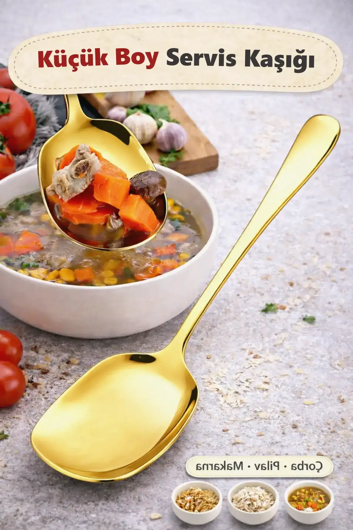 Lüx Gold Servis Kaşığı Küçük Boy Paslanmaz Çelik Kaşık Salata Pasta Yemek Servis Mutfak Kaşığı