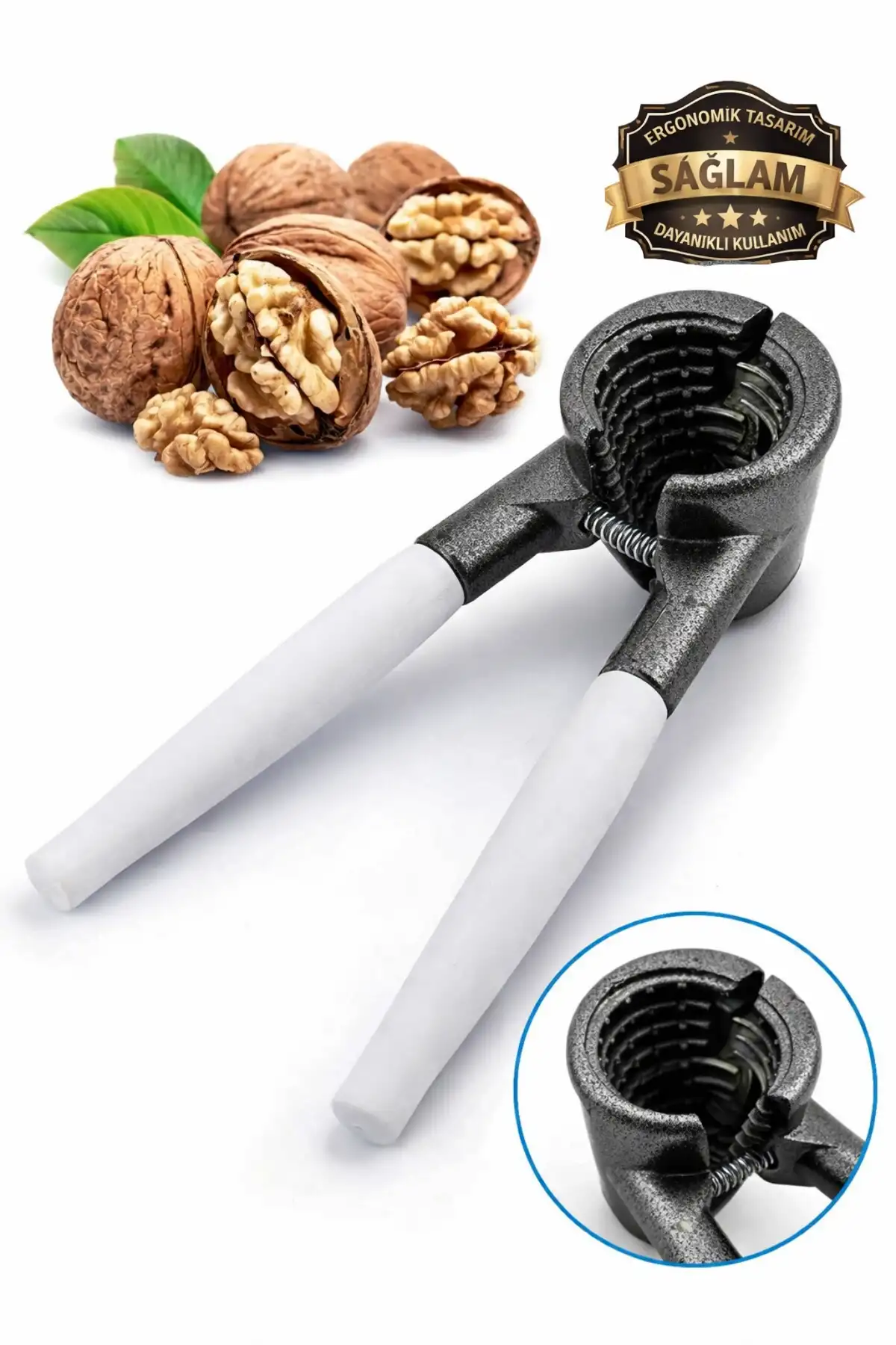 Ceviz Fındık Kıracağı Ergonomik Beyaz Saplı Ceviz Kıracak Dayanıklı Ceviz Kırma Aleti