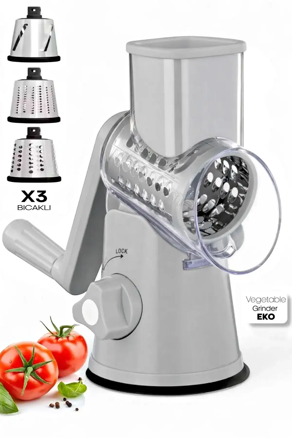 Vegetable Grinder Kollu Rende Öğütücü Dilimleyici 3 Çelik Bıçaklı Sebze Doğrayıcı Mutfak Robotu