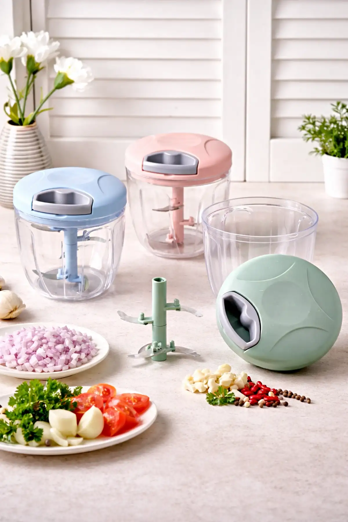 El Rondosu 5 Çelik Bıçaklı Büyük Boy Sebze Meyve Et Soğan Doğrayıcı Blender Rende Pembe