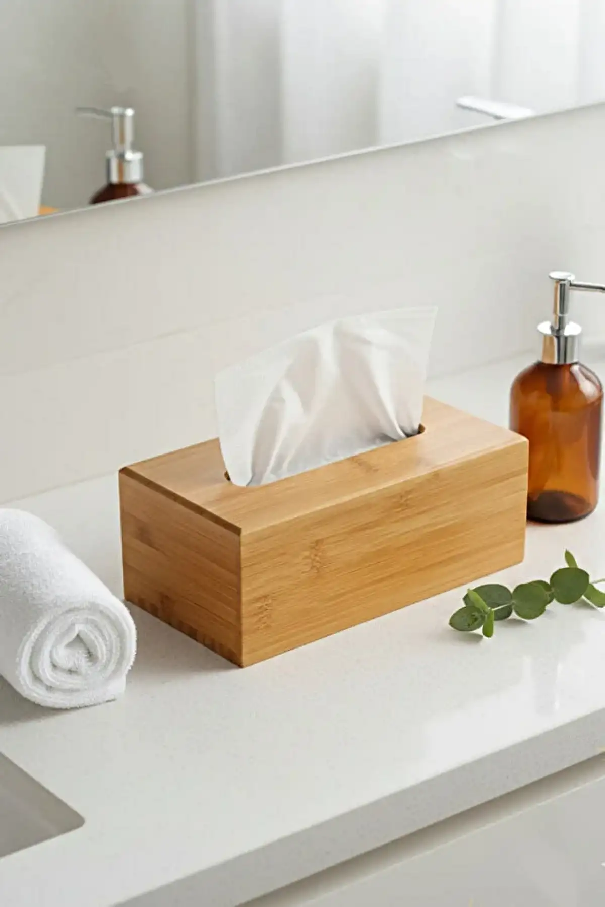 Pinterest Stil Bambu Peçetelik Dekoratif Masaüstü Mutfak Ofis Kare Peçete Kağıt Mendil Kutusu