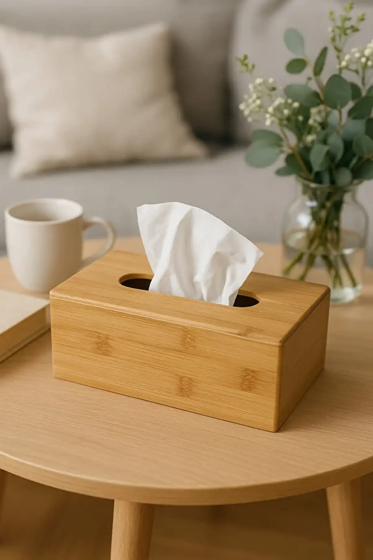 Pinterest Stil Bambu Peçetelik Dekoratif Masaüstü Mutfak Ofis Kare Peçete Kağıt Mendil Kutusu