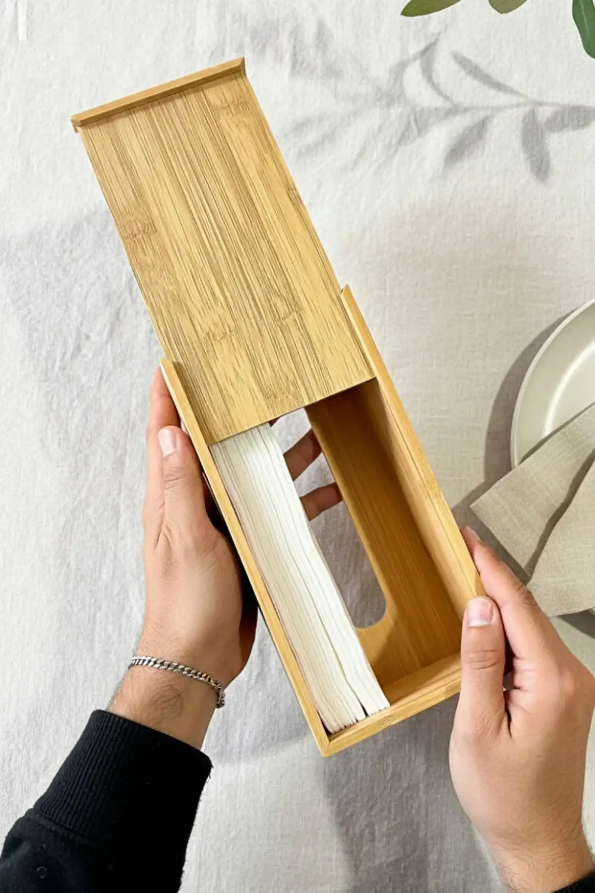 Pinterest Stil Bambu Peçetelik Dekoratif Masaüstü Mutfak Ofis Kare Peçete Kağıt Mendil Kutusu