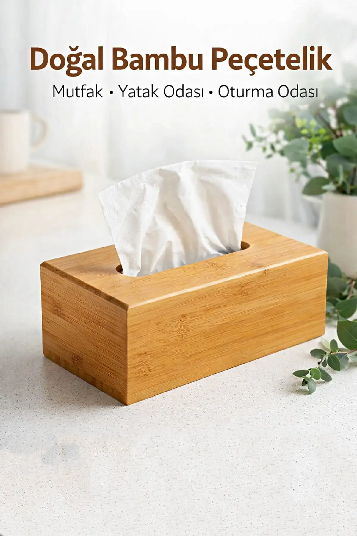 Pinterest Stil Bambu Peçetelik Dekoratif Masaüstü Mutfak Ofis Kare Peçete Kağıt Mendil Kutusu