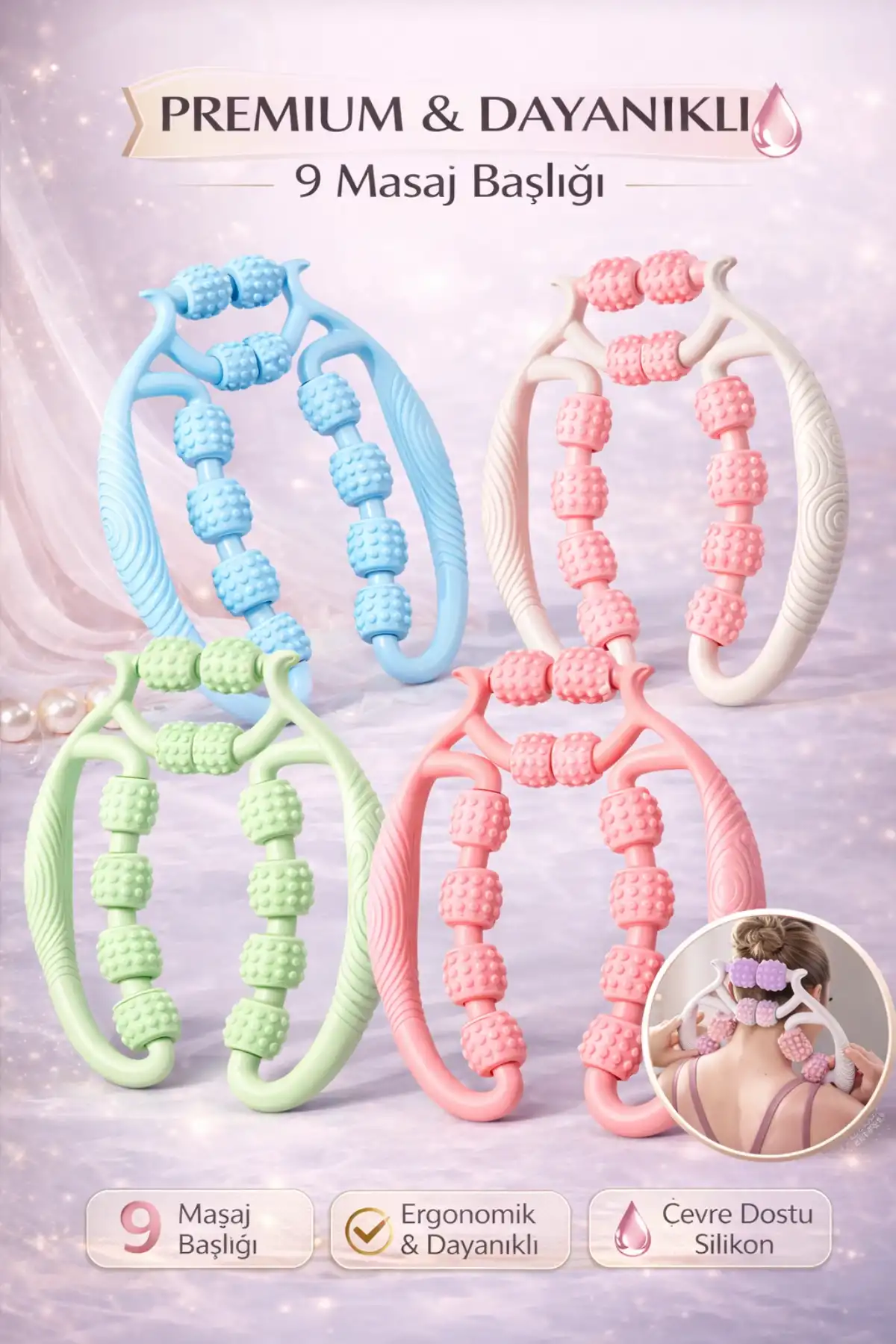 Kas Gevşetici Masaj Aleti 9 Tekerlekli Ayarlanabilir Lenf Drenaj Rulosu Bacak Kol Gevşetici Selülit