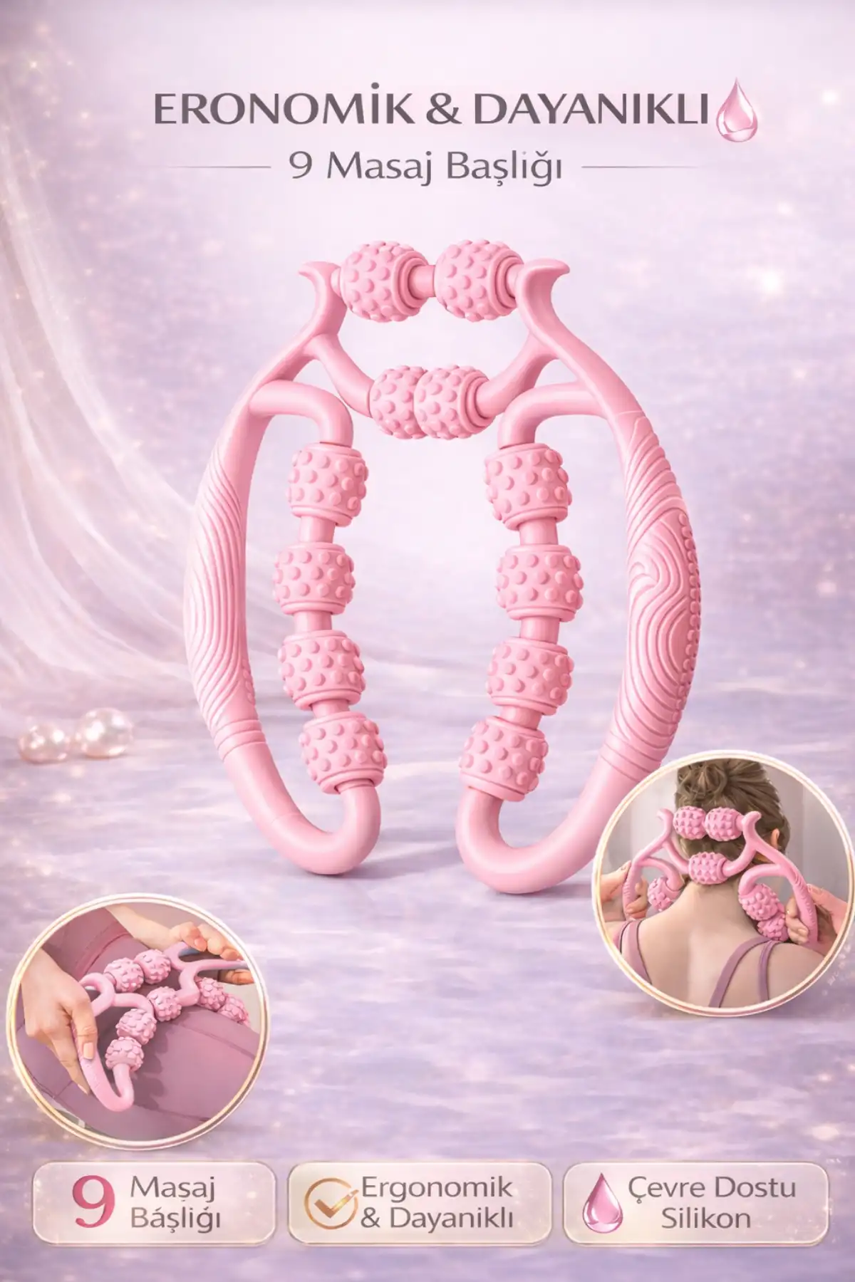 Kas Gevşetici Masaj Aleti 9 Tekerlekli Lenf Drenaj Rulosu Ayarlanabilir Bacak Kol Gevşetici Selülit