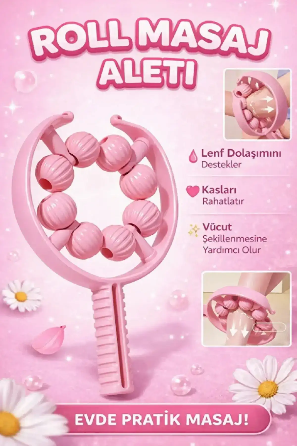 Kas Gevşetici Masaj Aleti 9 Tekerlekli Lenf Drenaj Rulosu Bacak Kol Gevşetici El Tipi Ayarlanabilir