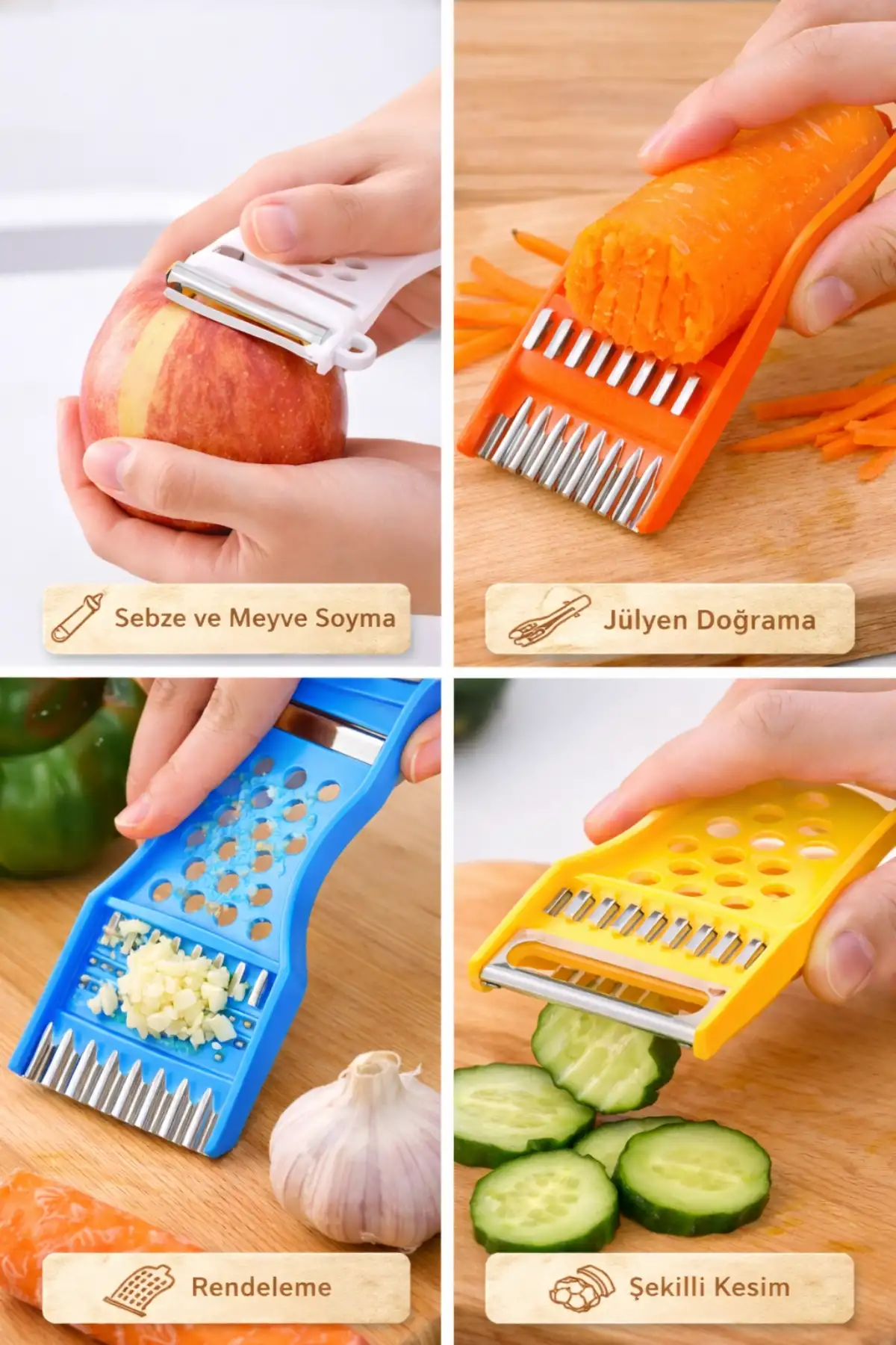 5li Çok Fonksiyonlu 6 Kademeli Soyacak Rende Jülyen Dilimleyici Meyve Sebze Patates Soyma Aparatı