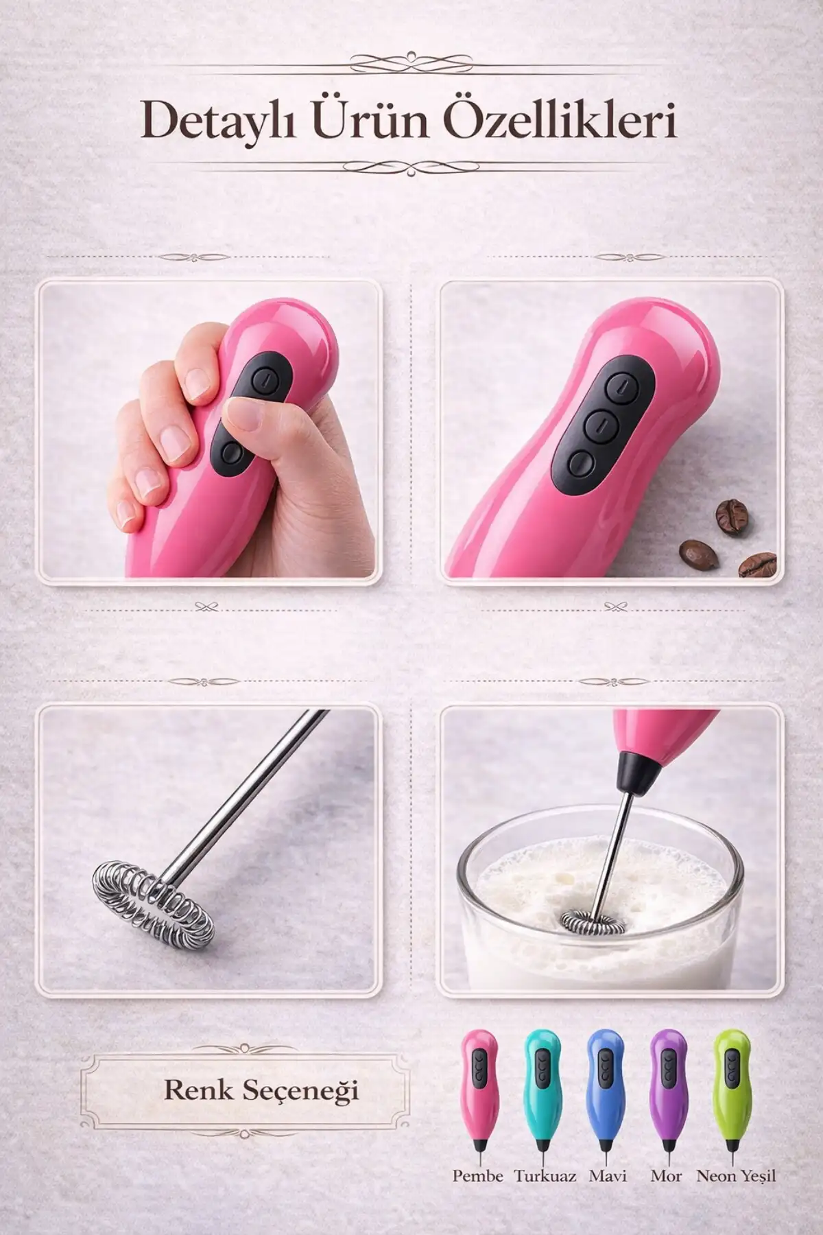 Kahve ve Süt Köpürtücü Mini Çırpıcı Paslanmaz Çelik El Mikseri Latte Cappuccino Krema Köpürtücü