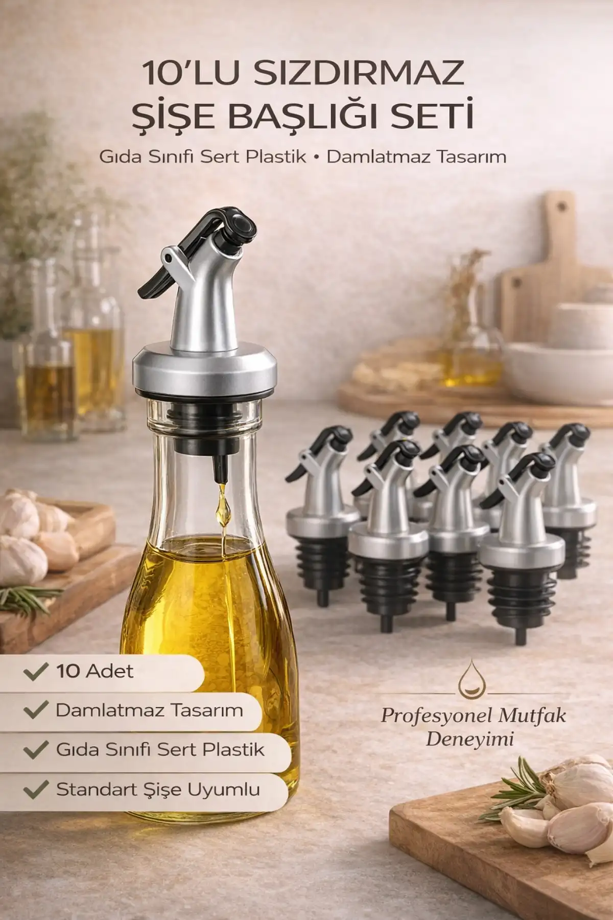 10lu Sızdırmaz Yağdanlık Şişe Başlığı Ucu Yağlık Sirkelik Sosluk Tıpası Damlatmaz Şişe Tapası Seti