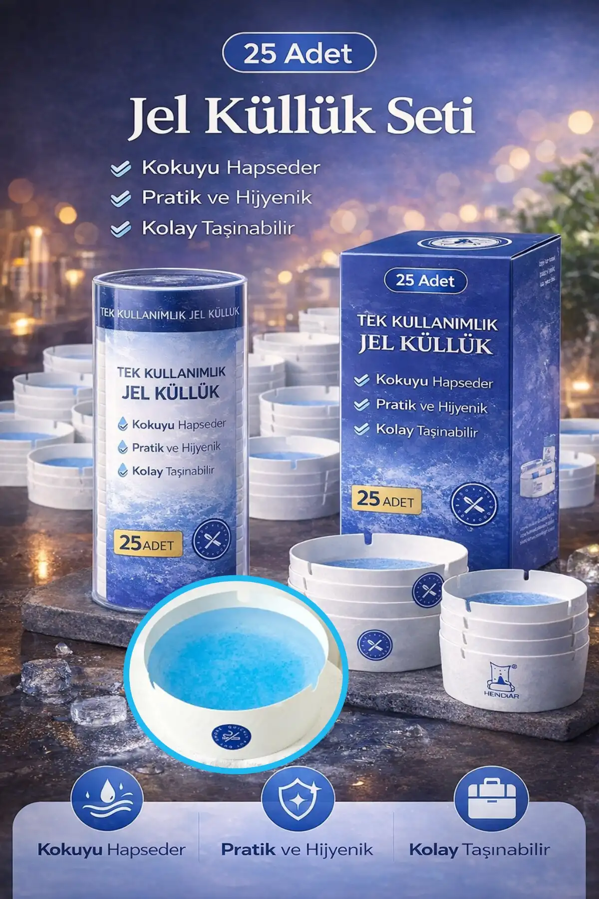 25 Adet Jel Kül Tablası Tek Kullanımlık Ofis Araç Kafe Ev Balkon Küllüğü Kokusuz Jel Küllük Seti