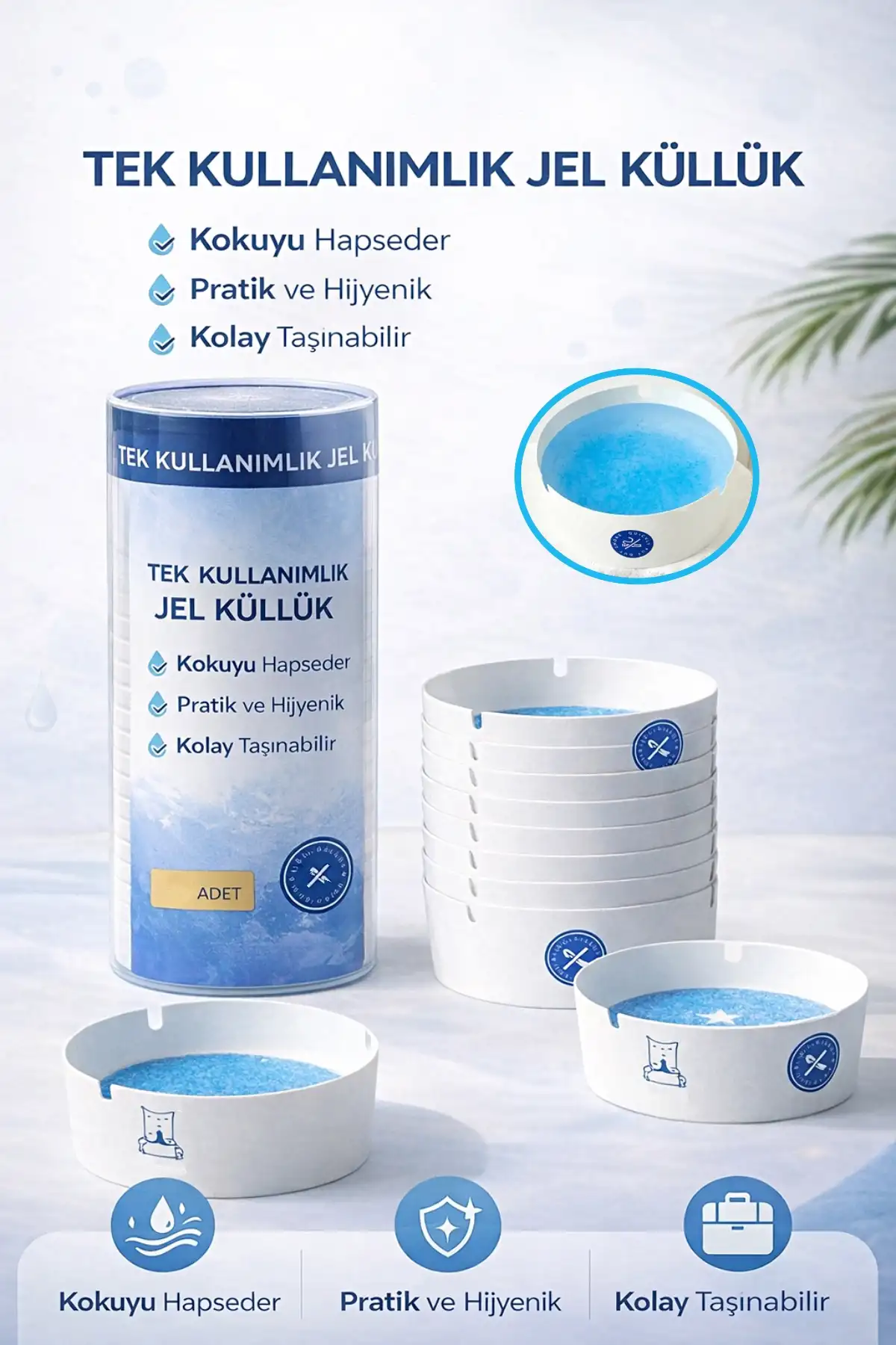 50 Adet Jel Kül Tablası Tek Kullanımlık Ofis Araç Kafe Ev Balkon Küllüğü Kokusuz Jel Küllük Seti