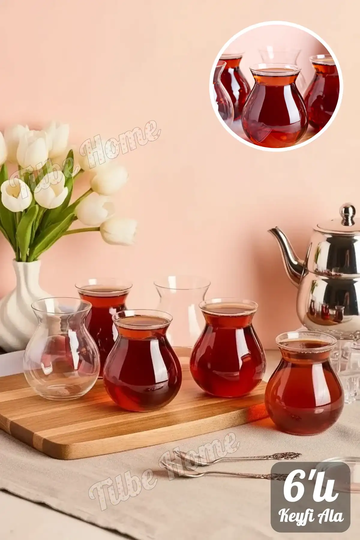 6’lı Royal Keyfi Ala Borosilikat Cam Çay Bardağı Seti Isıya Dayanıklı, Şık ve Modern Tasarım