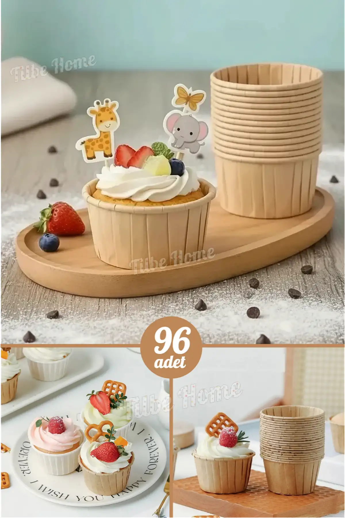 96’lı Kraft Muffin Cupcake Kek Kapsülü Naturel Kağıt Kalıp Konsept Parti Airfryer ve Fırın Uyumlu 