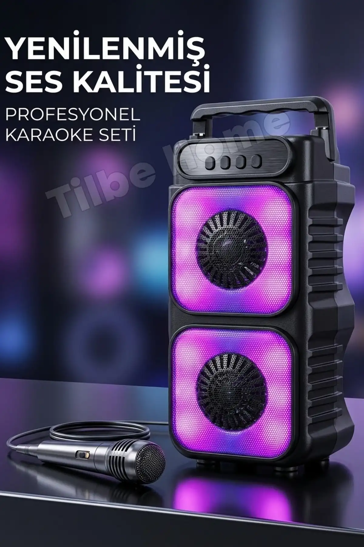 Superbass Mikrofonlu Bluetooth Hoparlör Rgb Led Işıklı Karaokeli Kablosuz Ses Bombası