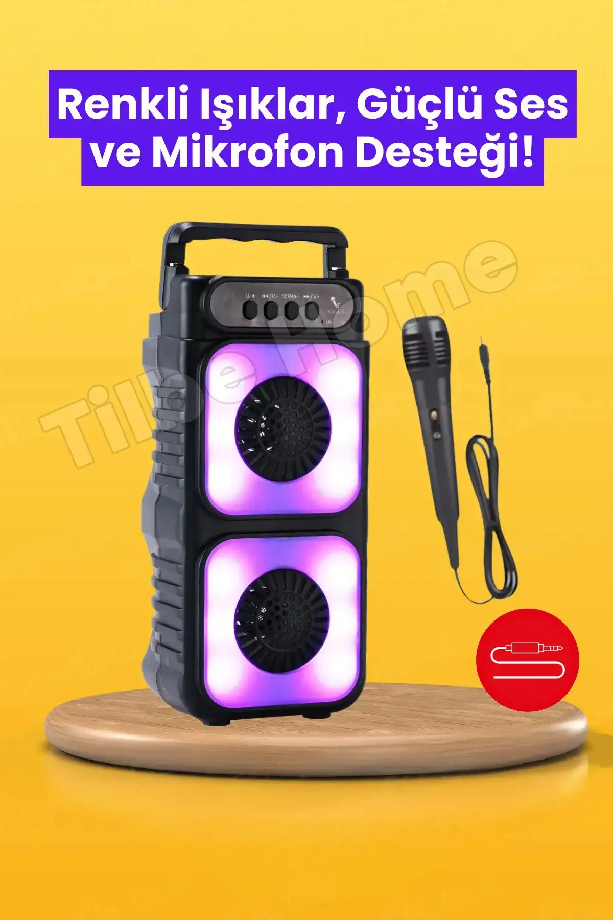 Superbass Mikrofonlu Bluetooth Hoparlör Rgb Led Işıklı Karaokeli Kablosuz Ses Bombası