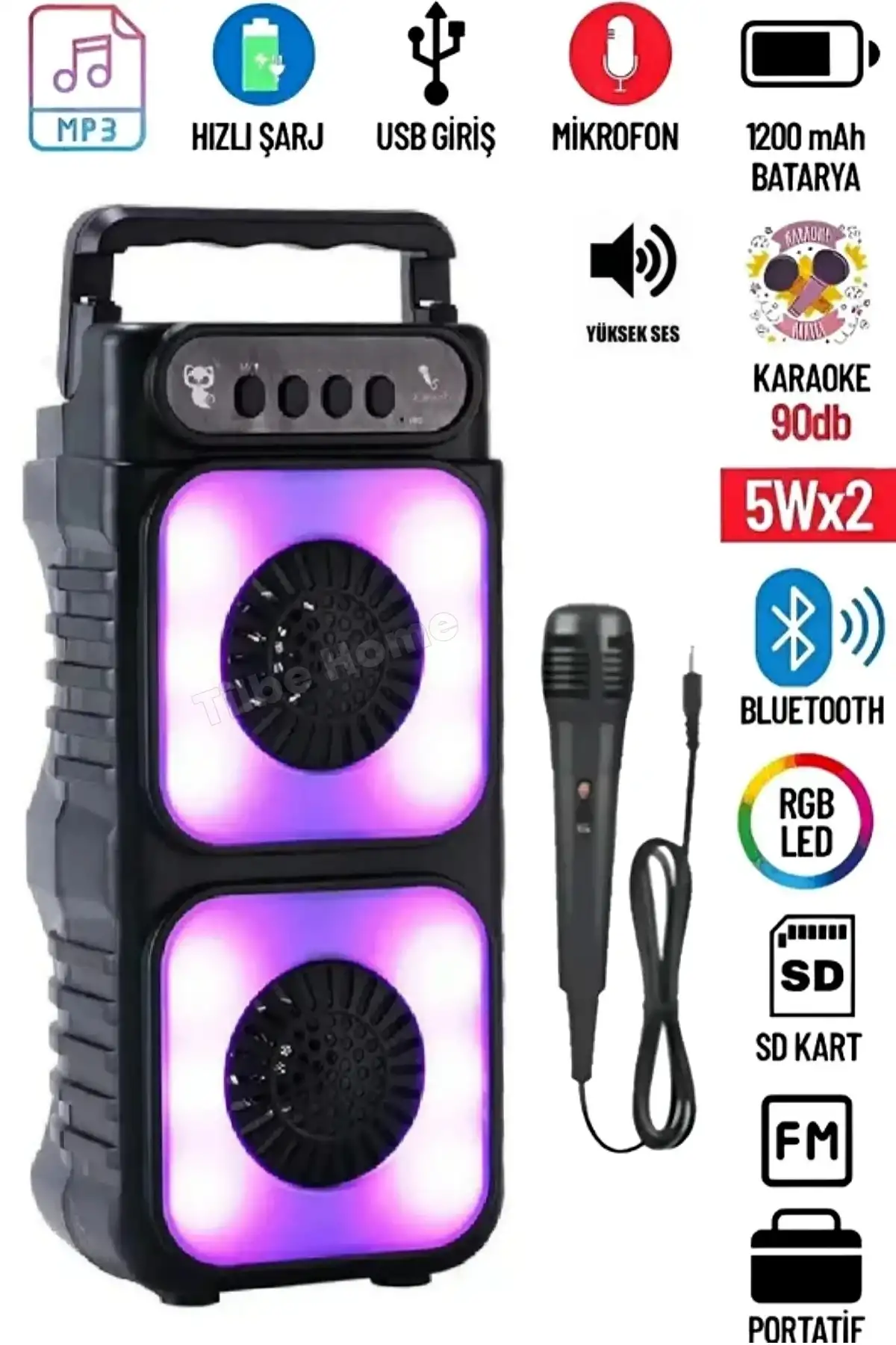 Bluetooth Hoparlör Mikrofonlu Ekstra Bass Işıklı Ses Bombası FM Radyo USB Girişli LF-1689 Speaker