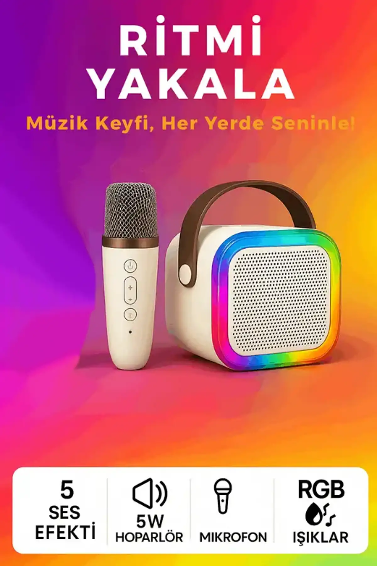 K12 Kablosuz Bluetooth Hoparlör ve Karaoke Mikrofon 5 Ses Efekti RGB HD Ses Bombası USB SD FM Radyo