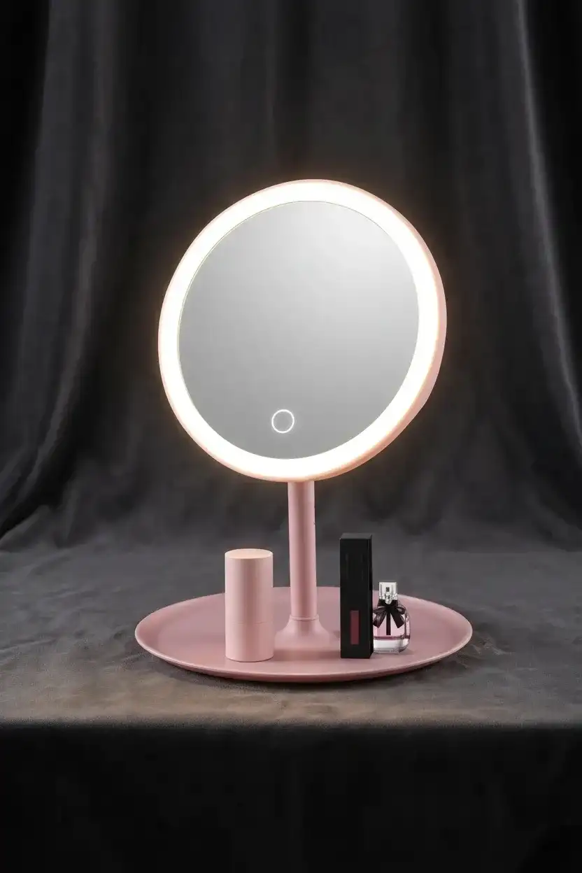 LED Işıklı Dokunmatik USB Masaüstü Oval Makyaj Aynası 3 Renkli Işıklı Still Ayarlanabilir Ayna