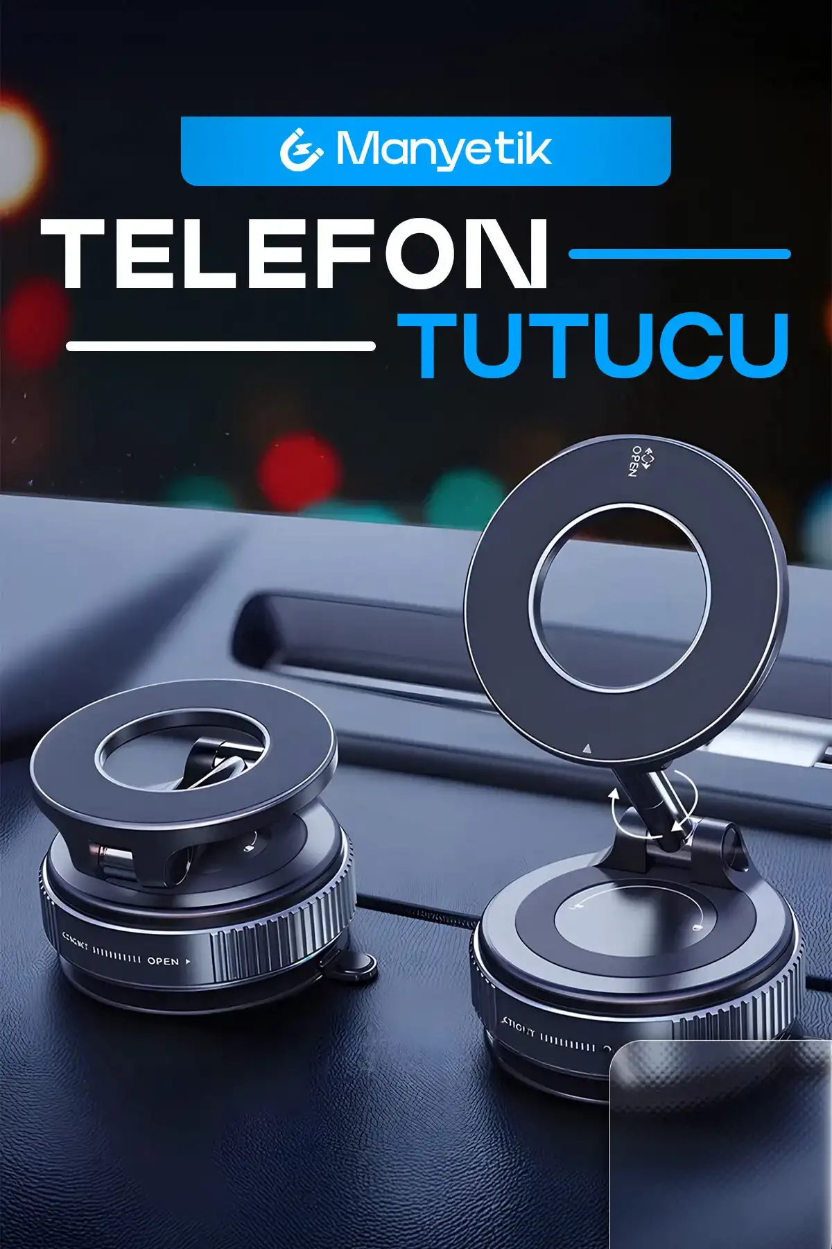 Manyetik Araç İçi Cep Telefonu Tutacağı Cam Torpido Montaj 360° Ayarlanabilir Tutucu Güçlü Vakumlu