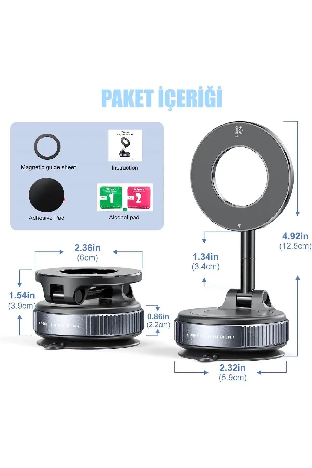 Manyetik Araç İçi Cep Telefonu Tutacağı Cam Torpido Montaj 360° Ayarlanabilir Tutucu Güçlü Vakumlu