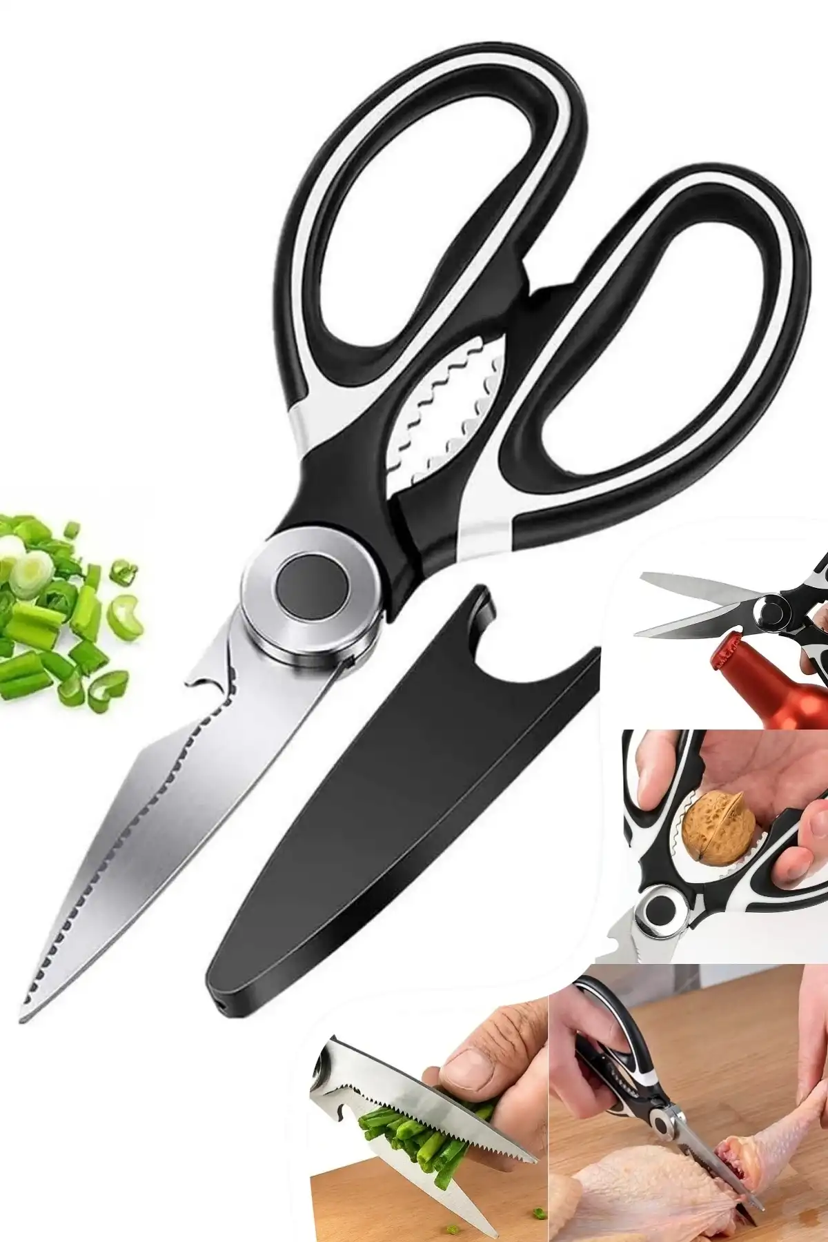 Paslanmaz Çelik Mutfak Makası Çok Fonksiyonlu Ultra Keskin Et Sebze Kesme Kapak Açıcı Ceviz Kırıcı