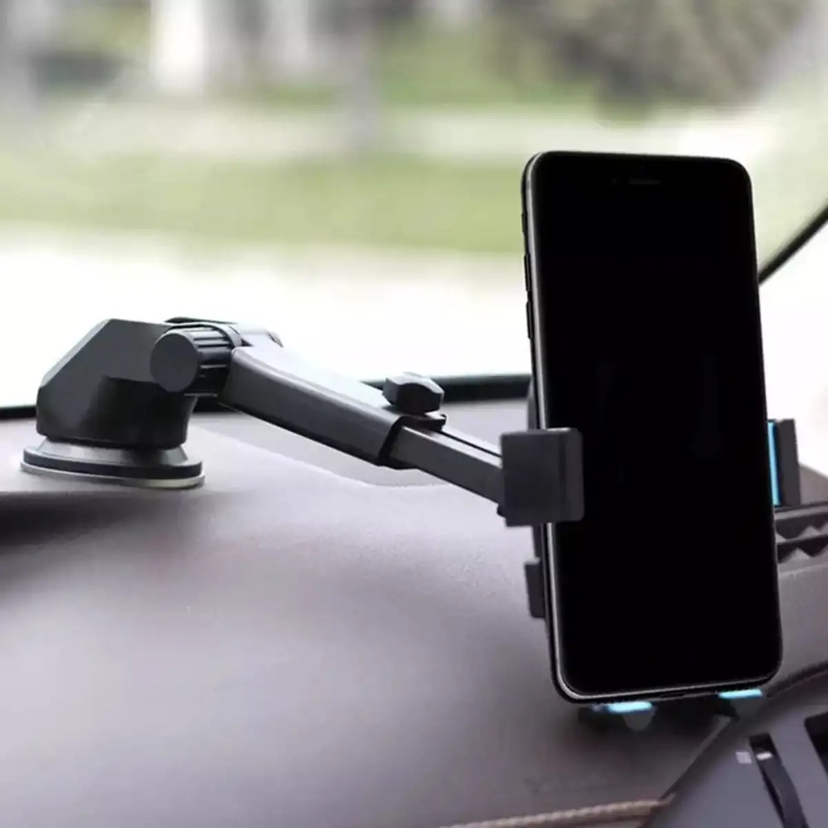 Uzayabilen Teleskopik Uzatmalı Araç İçi Telefon Tutucu Vantuzlu Cam Torpido Montaj 360° Kıskaçlı