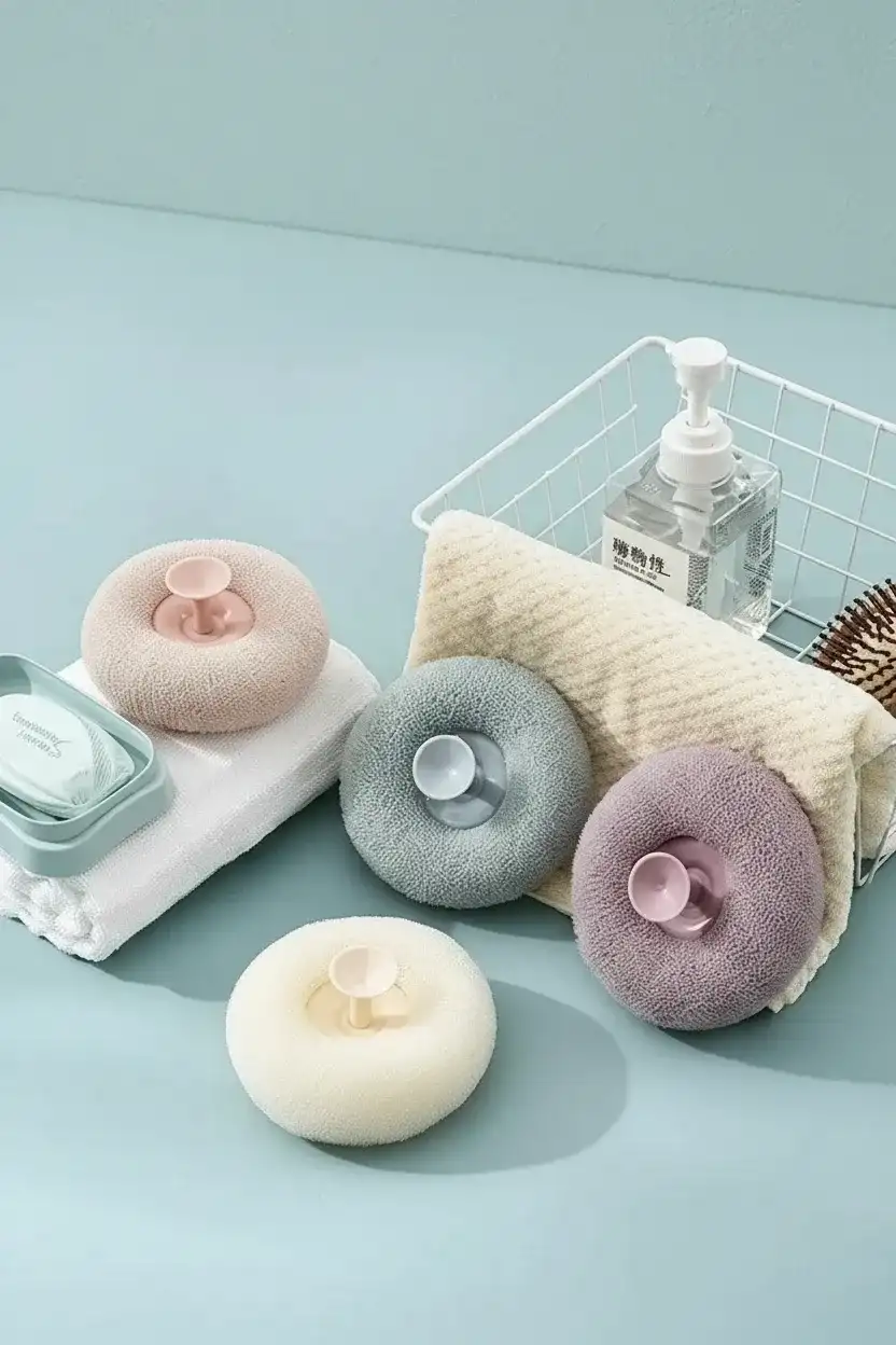 Vantuzlu Banyo Lifi Vücut Kesesi - Hızlı Köpüren Yumuşak Banyo Süngeri ve Masaj Fırçası