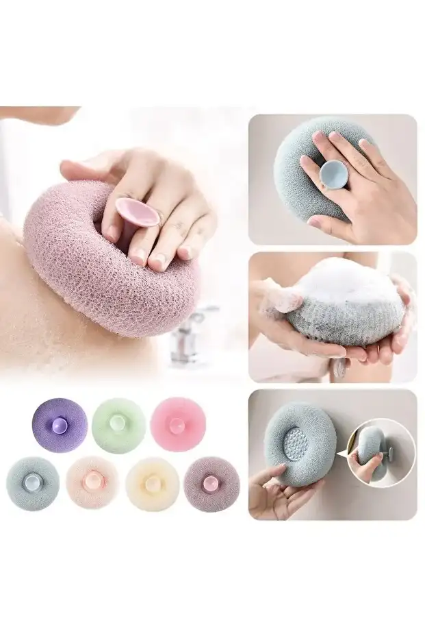 Vantuzlu Banyo Lifi Vücut Kesesi - Hızlı Köpüren Yumuşak Banyo Süngeri ve Masaj Fırçası