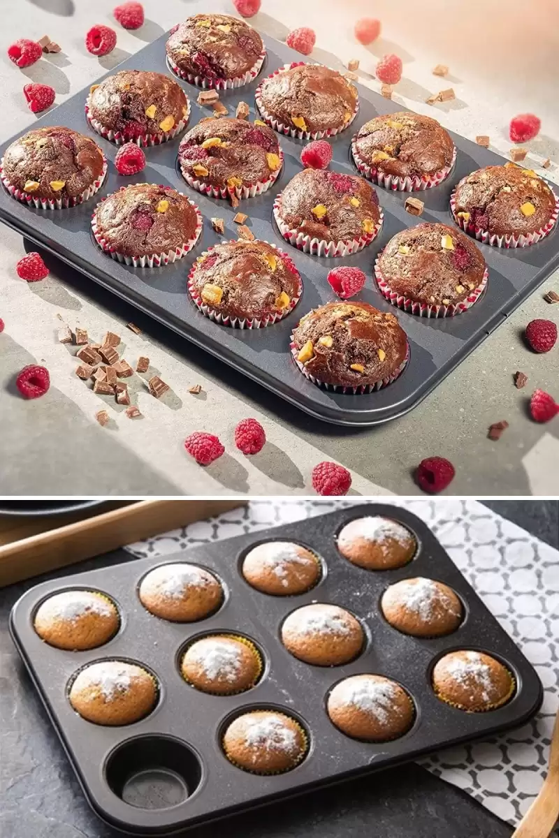 Muffin Kalıbı 24lü Mini + 12li Büyük Cupcake Kek Kapsülü Yanmaz Yapışmaz Baking Pan Fırın Kalıbı
