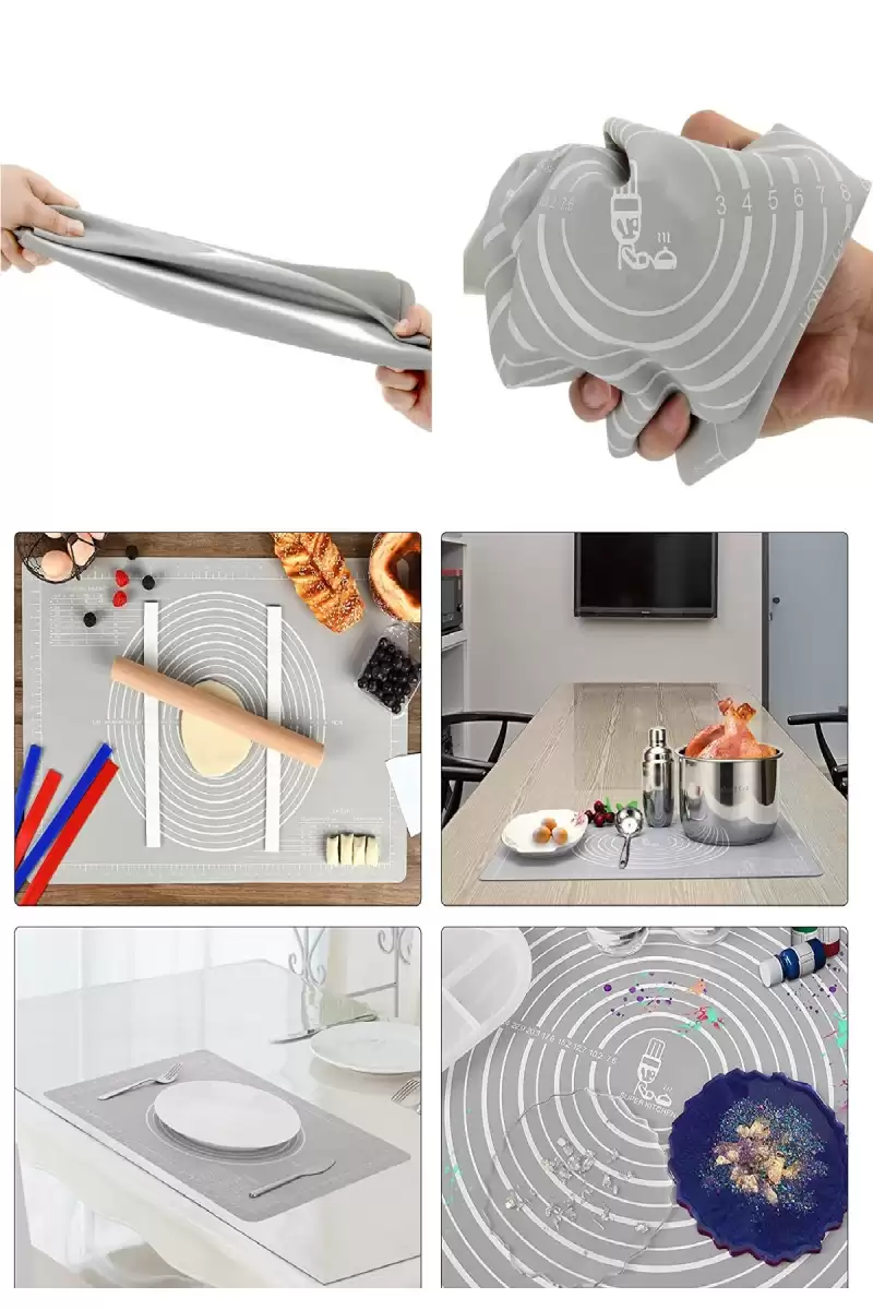 Silikon Hamur Matı Hamur Açma Pasta Fırın Altlığı Matı Ölçülü Hamur Yoğurma Gri Orta Boy 50X40