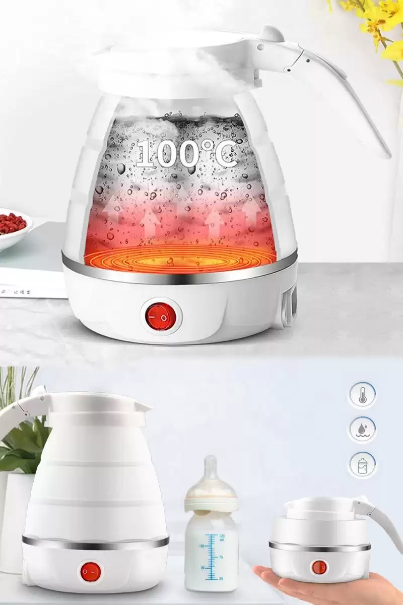 Katlanabilir Silikonlu Elektrikli Su Isıtıcısı Kamp Piknik Su Isıtıcı Taşınabilir Mini Kettle