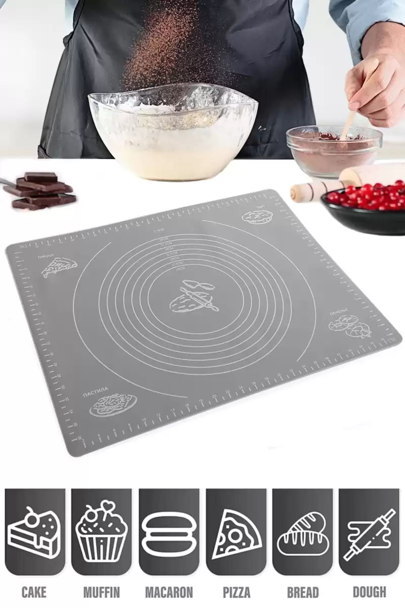 Silikon Hamur Matı Hamur Açma Pasta Fırın Altlığı Matı Ölçülü Hamur Yoğurma Gri Orta Boy 50X40